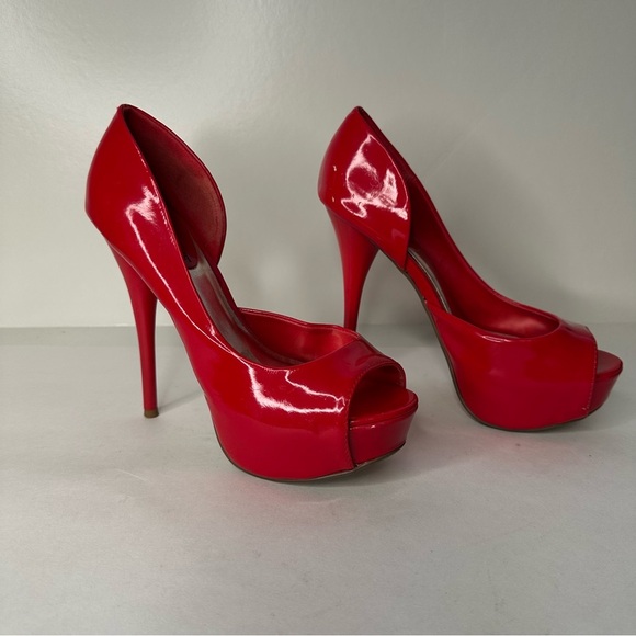 Elegant Red Peep-Toe Heels - Picture 3 of 9